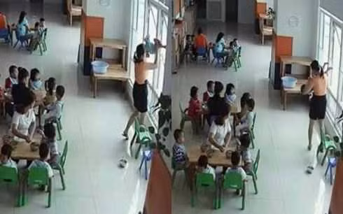 Cô giáo dốc đầu trẻ, dọa ném qua cửa sổ.