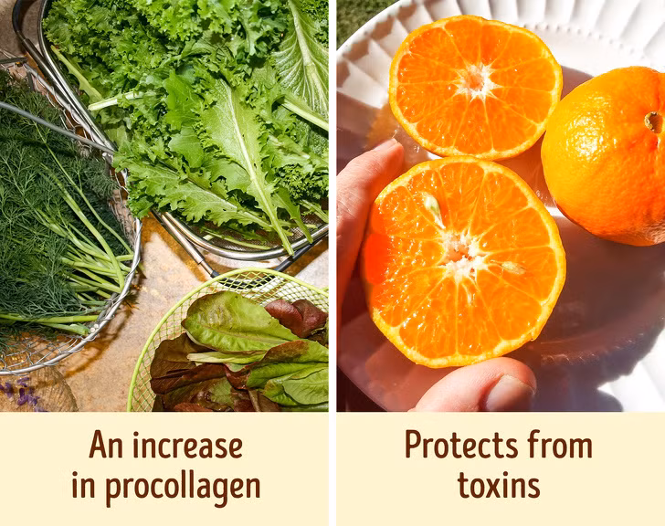Rau xanh cũng có thể ngăn ngừa sự phân hủy collagen sớm. Tất cả rau xanh đều chứa chất diệp lục làm tăng lượng procollagen trong da.