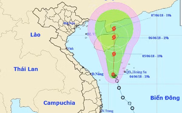 Áp thấp nhiệt đới di chuyển thẳng lên phía Bắc. Ảnh: NCHMF