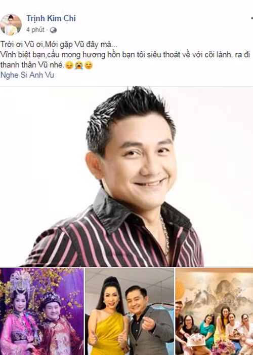 Sự ra đi của Anh Vũ cũng khiến Trịnh Kim Chi đau buồn.