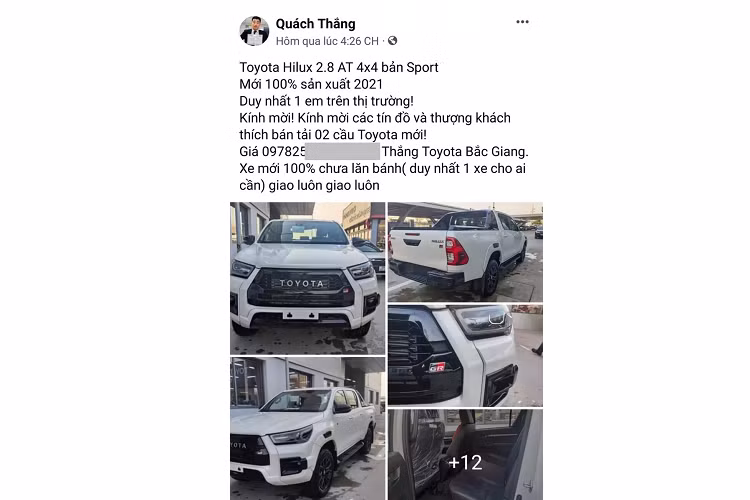 Mới đây, trên cộng đồng những người đi xe Hilux bất ngờ xuất hiện bài đăng rao bán Toyota Hilux GR Sport 2.8 4x4 AT màu trắng khiến nhiều người bất ngờ, thậm chí còn cho rằng đây là bài đăng bịa đặt, lấy hình xe nước ngoài để đăng bán.