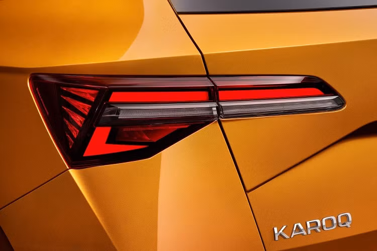 Tại thị trường nội địa, Skoda Karoq có tổng cộng 5 phiên bản là Ambition, Style, Sportline, Style Exclusive và Sportline Exclusive. Được nâng cấp từ cuối năm 2021, Skoda Karoq sở hữu lưới tản nhiệt hình lục giác sơn màu đen rộng hơn trước, cụm đèn pha LED tiêu chuẩn hoặc LED ma trận tùy chọn, vành la-zăng có đường kính từ 17 - 19 inch, cánh gió đuôi dài hơn, đèn hậu mới và bộ khuếch tán gió sau bằng nhựa màu đen.
