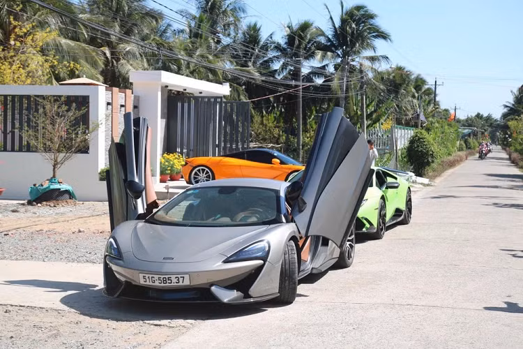 Dàn siêu xe này bao gồm 3 chiếc xe Ferrari, 3 xe McLaren, 2 chiếc siêu xe của thương hiệu xe Lamborghini cùng với 2 xe siêu sang của Rolls-Royce.. đã trải qua đường bộ, phà và thậm chí vượt qua các cây "cầu khỉ" đã được bê tông hóa với chiều rộng chưa tới 2m khiến không ít người xem phải thích thú. Đây không phải là lần hiếm hoi có 1 đoàn siêu xe hàng hiếm gần 10 chiếc du Xuân tại miền Tây.