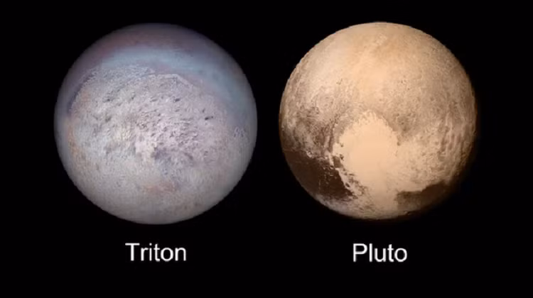 Theo NASA, Triton là vệ tinh duy nhất trong Hệ Mặt trời quay theo một hướng đối nghịch với hướng di chuyển của hành tinh mẹ. Bề mặt của nó cũng khá phức tạp với những đồng bằng tương đối bằng phẳng và những bề mặt giống như lỗ hổng sâu đan xen nhau. Và những điều đó dường như đang cho thấy rằng nó không hình thành tự nhiên xung quanh Sao Hải Vương và như NASA giải thích, ý kiến phổ biến cho rằng Triton là một vật thể "bị bắt" từ Vành đai Kuiper - tập hợp các các hành tinh băng giá của hệ Mặt Trời nằm trải rộng từ phạm vi quỹ đạo của Hải Vương Tinh tới 44 AU từ phía Mặt Trời. Và hơn thế nữa, có nhiều bằng chứng thiên văn chỉ ra rằng Triton giống với Sao Diêm Vương một cách đáng ngạc nhiên. Mặc dù cặp đôi có thể trông khá khác nhau, nhưng chúng có kích thước và thành phần gần như giống nhau. Điều này gợi ý rằng chúng có thể được sinh ra từ cùng một nơi - trong bóng tối lạnh giá ngoài quỹ đạo của Sao Hải Vương. Có nhiều giả thuyết cho rằng trong quá khứ xa xôi, quỹ đạo ban đầu Triton đã từng đi qua Sao Hải Vương (giống quỹ đạo của Sao Diêm Vương) cho đến khi nó di chuyển đến quá gần và bị giữ chân lại bởi lực hấp dẫn của Sao Hải Vương. Hải Vương tinh có lẽ đã từng có các mặt trăng khác của riêng mình, nhưng có lẽ một vài đã bị phá hủy khi Triton đâm vào những mặt trăng đó của Sao Hải Vương. Dung nham núi lửa chỉ toàn là nước
