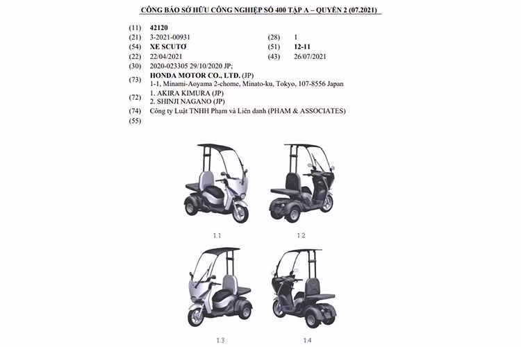 Honda Gyro Canopy:e 3 bánh chạy điện là mẫu xe thứ 2 được xây dựng trên nền tảng của mẫu xe tay ga 50cc của Honda là chiếc Honda Benly.