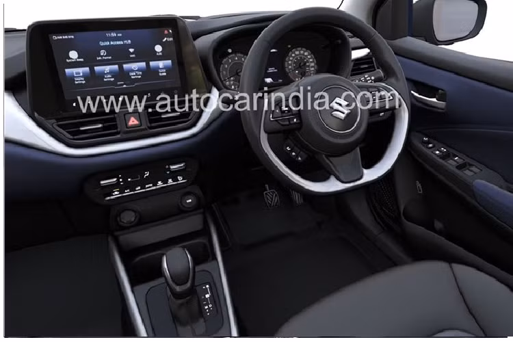 Tương tự ngoại thất, nội thất của Suzuki Baleno 2022 cũng được nâng cấp đáng kể với thiết kế 3 tầng hoàn toàn mới ở mặt táp-lô. Tầng trên cùng được sơn màu đen và trông khá giống với Suzuki S-Cross thế hệ mới hiện đang bán ở thị trường châu Âu. Tiếp đến là tầng giữa màu bạc làm điểm nhấn, bao quanh cửa gió điều hòa trung tâm và kéo dài sang hai bên cột A. Trong khi đó, tầng cuối cùng màu xanh đậm giống mặt cửa.