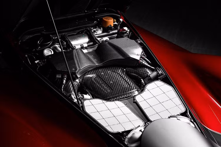 Bên trong khoang lái, siêu xe Aston Martin Valkyrie có dây đai an toàn màu đỏ và da Alcantara màu đen bọc ghế ngồi. Hai ghế ngồi cũng có thiết kế thể thao đặc trưng với logo Aston Martin thêu nổi trên tựa đầu.