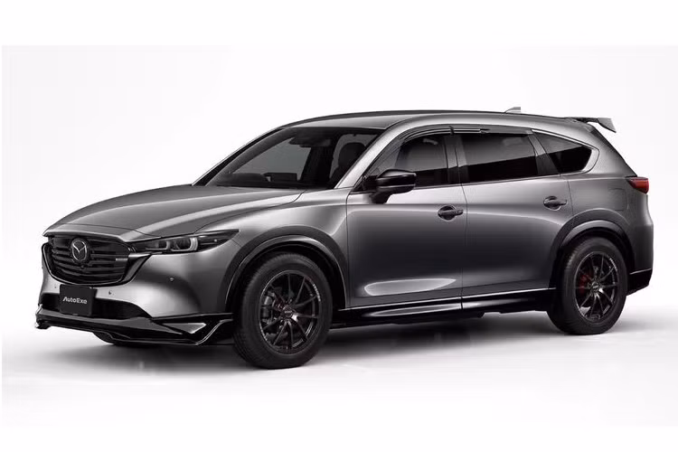 Đầu tiên phải kể đến việc Auto Exe đã phát triển một cánh lướt gió ở cản trước, cùng với mui xe cũng được thiết kế lại giúp Mazda CX-8 2022 mới thêm hầm hố. Những vè che mưa cũng được cung cấp phía trên các cửa sổ.