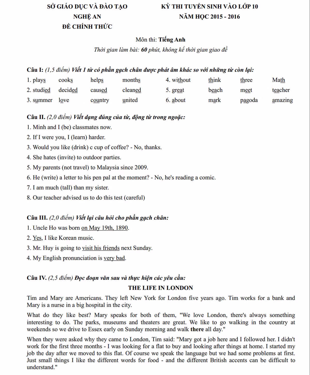 De thi vao lop 10 mon Van toan tinh Nghe An nam 2015