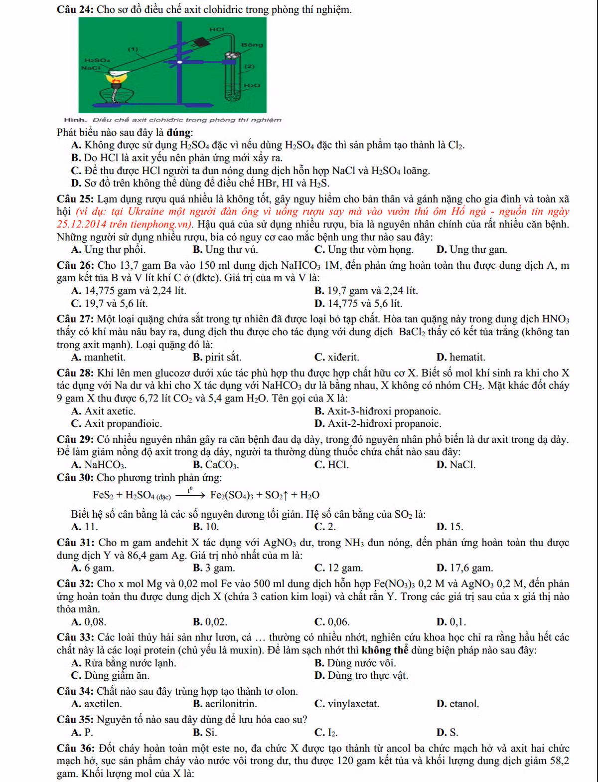 De thi thu THPT quoc gia 2015 mon Hoa tinh Nghe An va dap an-Hinh-3