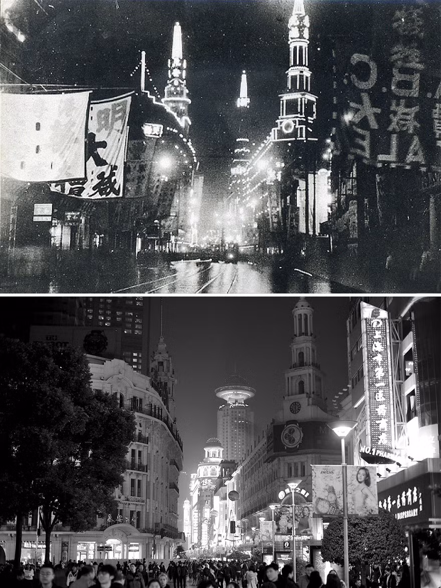 Đường Nam Kinh ở Thượng Hải năm 1940 và 2016.