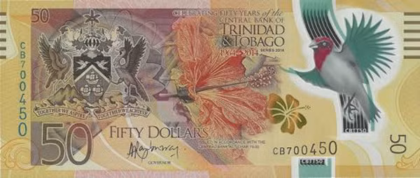 Tờ tiền 50 USD của quốc gia Trinidad and Tobago được lựa chọn từ khoảng trên 30 thiết kế tiền giấy khác nhau phát hành năm 2014. Nguồn ảnh: Getty Image.