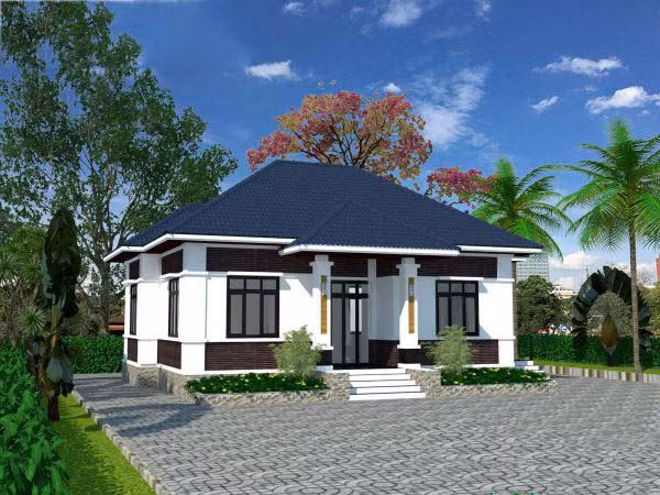 Nhà vườn cấp 4 110m2, thiết kế 2 phòng ngủ có chi phí đầu tư khoảng 800 triệu đồng. Ảnh: Wedo.