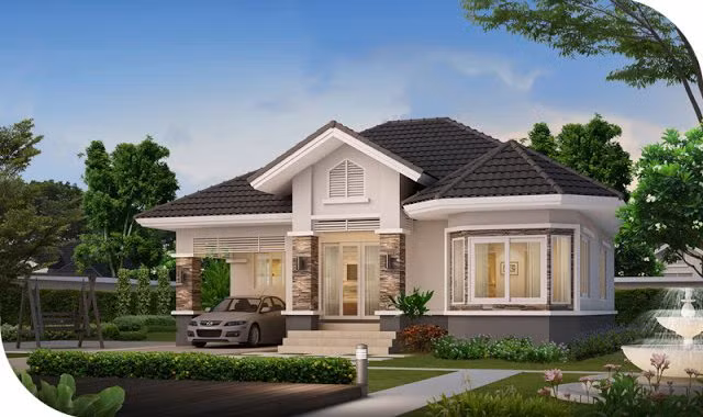 Kiểu nhà vườn đơn giản, pha trộn truyền thống và hiện đại. Ảnh: Thietkenhadep.