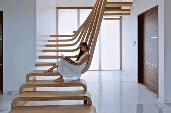 Không chỉ giúp bạn di chuyển lên tầng cao, thiết kế cầu thang này còn là điểm nhấn, mang đến giá trị thẩm mỹ cao cho ngôi nhà. Ảnh: Homedit.