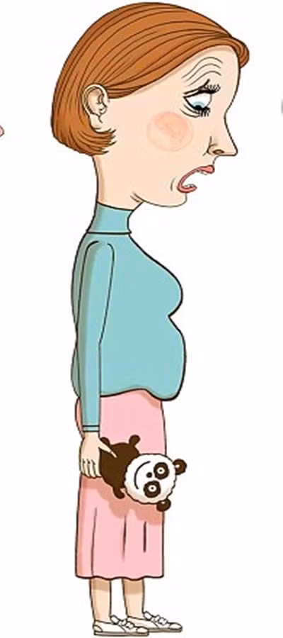 Bụng mẹ bầu. 3 tháng sau khi sinh, bụng của bạn vẫn không thuyên giảm. Nguyên nhân là trong thời gian mang thai và sinh nở, cơ bụng giãn ra để cho phép tử cung mở rộng hơn. Sau khi sinh thì hai bên cơ bắp sáu múi sẽ co khít lại và nếu nó không co lại thì bạn sẽ có dạng bụng này.