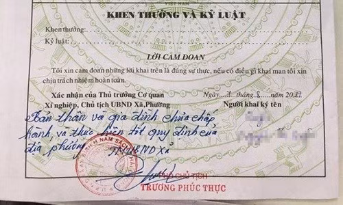 Lý do vị PCT xã An Bình có bút phê như vậy ở bản lý lịch vì gia đình chị Q. chưa đóng đủ tiền vận động xây dựng nông thôn mới của xã. Sau khi có phản ánh của người dân và báo chí, ông Thực đã nhận sai và khẳng định UBND xã An Bình sẽ khắc phục lỗi này.