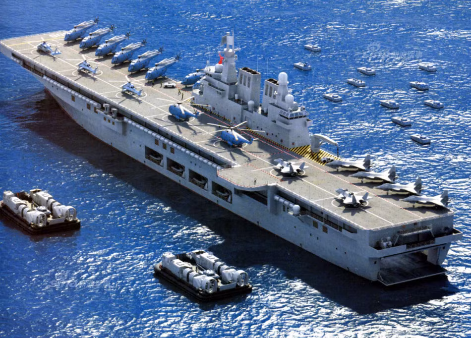 Theo mạng Sina, tàu đổ bộ tấn công Type 075B của Trung Quốc dự kiến sẽ được hạ thủy vào năm 2019 để chạy thử, quá trình chạy thử nghiệm sẽ tốn khoảng 1 năm trước khi được nhiệm thu hoàn chỉnh vào năm 2020 tới đây. Nguồn ảnh: Sina.