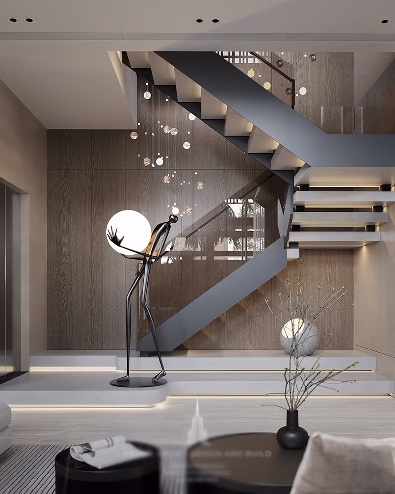Biệt thự được xây trên khu đất gần 200m2 bao gồm trệt, 2 lầu, sân thượng với 5 phòng ngủ. Ảnh: Kaizen