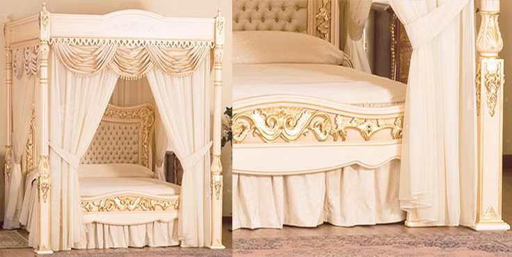 Từng chi tiết trang trí quanh giường đều được làm bằng phương pháp thủ công và từ các vật liệu cao cấp.