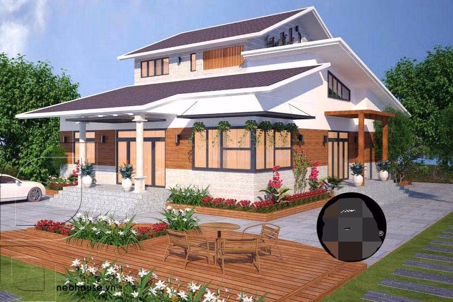 Nhà cấp 4 thiết kế 1 phòng khách, 3 phòng ngủ, phòng bếp và gác lửng làm không gian phòng thờ. Ảnh: Neohouse