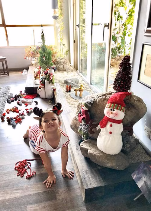 Diva Hồng Nhung chia sẻ cô con gái Tép của cô là người chọn cây thông. Ngoài bé Tép, bé Tôm cũng giúp bố mẹ trang trí nhà cửa.