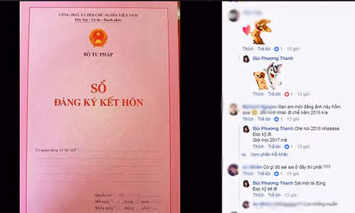 Phương Thanh cho biết cô đang nói đến năm 2018 khi chia sẻ hình ảnh sổ đăng ký kết hôn ghi năm 2016.