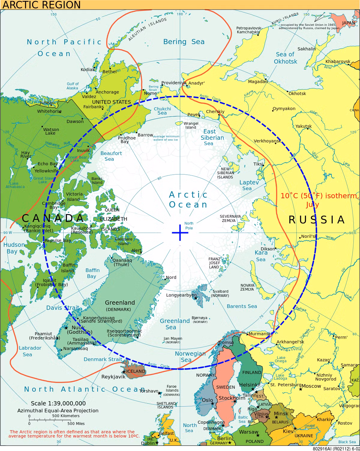 Thành phố lớn nhất thế giới nằm trên Vòng Bắc Cực là Murmansk của Nga, thuộc vĩ tuyến 68. Trong khi đó, các thành phố cực bắc của Nga như Norilsk và Chukotka Pevek lại nằm trên vĩ tuyến 69 giống Tromsø của Na Uy.