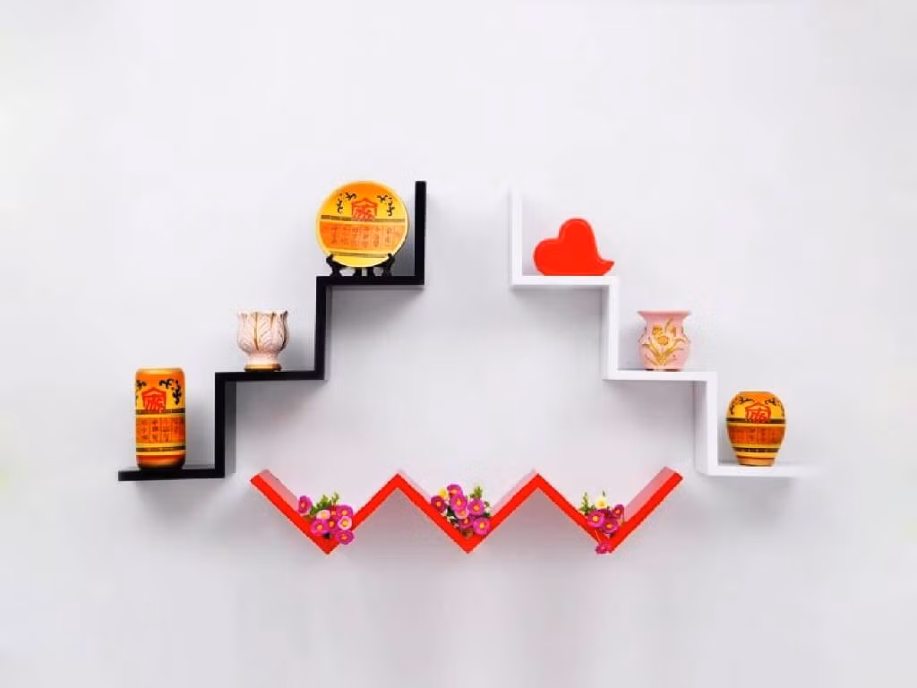 6. Kệ gỗ hình chữ W: Một điểm nhấn vô cùng ấn tượng cho phòng khách chính là mẫu kệ gỗ hình chữ W đầy sáng tạo. Cũng như mẫu kệ chữ thăng, mẫu W sẽ khiến những ai lần đầu bước vào nhà bạn đều phải ồ lên.