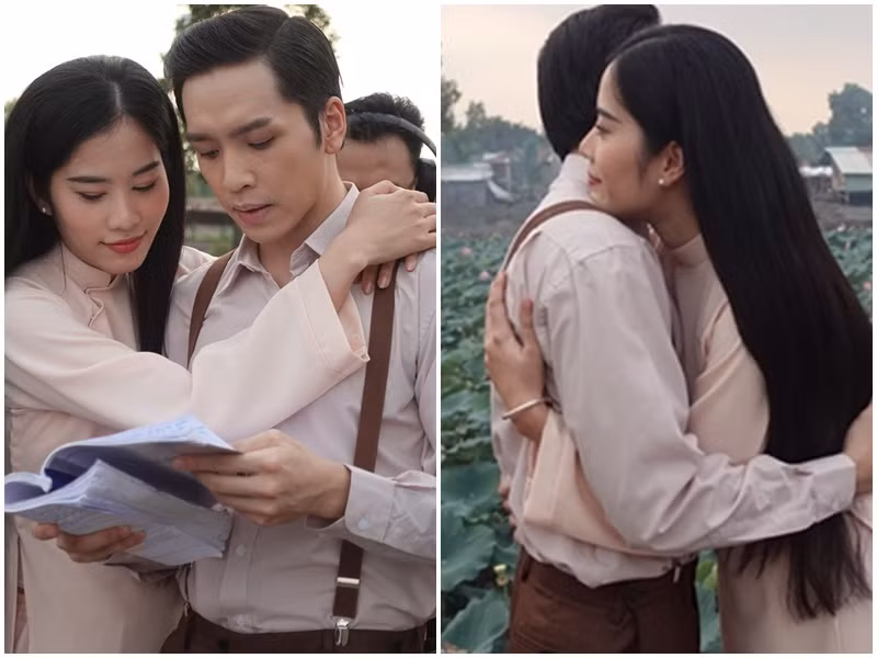 Nam Em và Bạch Công Khanh từng có nhiều cảnh quay tình tứ khi đóng chung phim "Nhà không bán" ra mắt dịp Tết Nguyên Đán 2022. Nam Em tiết lộ vì quá ám ảnh với mối tình đẹp nhưng ngang trái của Huy và Trinh trong phim mà không thể thoát vai suốt thời gian quay, cô cứ luôn chìm đắm trong cảm xúc của nhân vật. Ngoài ra, Nam Em từng xin đạo diễn cho quay lại nụ hôn màn ảnh cuồng nhiệt với Bạch Công Khanh vì cảm thấy chưa hài lòng với giọt nước mắt của chính mình. Ảnh: Dân Việt