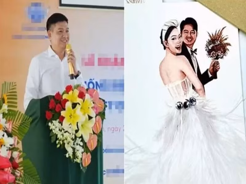 Thiệp cưới của Minh Hằng in hình ảnh mô phỏng cô dâu chú rể. Dung mạo của chú rể trong tấm thiệp giống hệt người đàn ông từng được nghi là bạn trai Minh Hằng. Ảnh: Vietnamnet