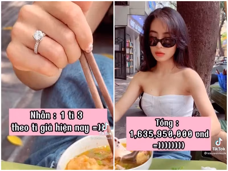 Nữ ca sĩ đeo nhẫn kim cương trị giá 1,3 tỷ. Vì vậy, tổng giá outfit của Kiều Anh lên đến 1,6 tỷ. Ảnh: Công lý và xã hội, Yan