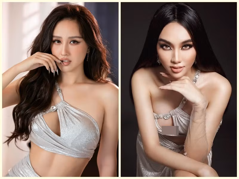 Mai Phương Thúy "đụng hàng" với Thùy Tiên khi diện chiếc váy cắt xẻ táo bạo. Ảnh: Vietnamnet, FBNV
