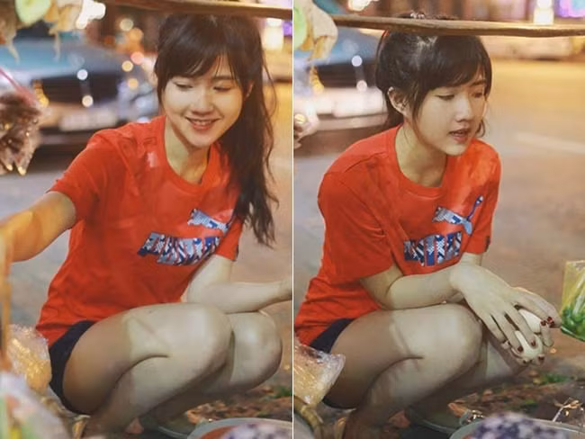 "Cô bé trà sữa" Nguyễn Hoàng Kiều Trinh từng được dân mạng đặt cho biệt danh mới là "hot girl bánh tráng trộn" khi ăn vận giản dị, thoải mái bán bánh tráng trộn giữa đường phố Sài thành.