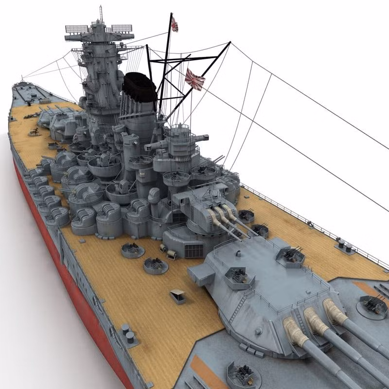 Yamato và người em của nó là chiếc thiết giáp hạm Musashi, được trang bị 9 khẩu pháo hải quân 457 ly, được bố trí trong ba tháp pháo; sáu pháo hải quân hạng trung 155 ly; hai mươi bốn khẩu pháo hải quân 127 ly; 162 khẩu pháo phòng không 25 ly và bốn súng máy hạng nặng 13,2 mm.