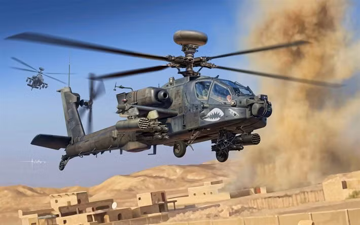 Trực thăng vũ trang AH-64 cũng là phiên bản tiến công mặt đất, cho đến thời điểm này vẫn chưa được sử dụng đại trà trên tàu. Nhưng người Mỹ, liên tục tham gia vào các cuộc chiến trên toàn thế giới, nên AH-64 đã đạt được sự hoạt động ổn định trong các điều kiện khí hậu khác nhau. Kể cả trong điều kiện khí hậu châu Phi.