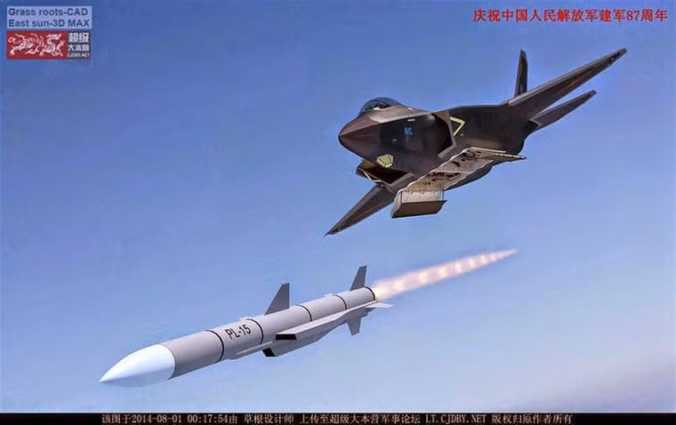 Về vũ khí ngoài tầm nhìn, J-16 trang bị tên lửa không đối không tầm cực xa PL-15, sử dụng động cơ xung kép và có tầm bắn tối đa 200 km; PL-15 được trang bị hệ thống liên kết dữ liệu hai chiều và radar tìm kiếm chủ động tầm xa, có khả năng theo dõi đường tấn công và dò đường tấn công sau khi phóng, "hơn hẳn" tính năng của tên lửa Meteor trên Rafale.