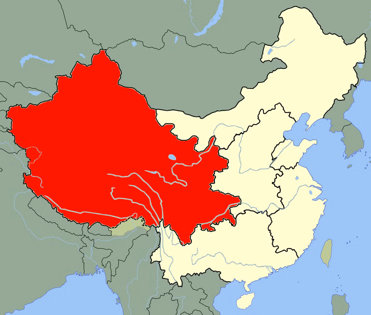 Bộ Tư lệnh Chiến khu Tây (màu đỏ), chịu trách nhiệm đặc biệt về an ninh ở các khu vực biên giới với Ấn Độ, nơi tình hình căng thẳng bùng phát từ tháng 6/2020. Trước đây, Chiến khu này không được ưu tiên trang bị những vũ khí mới và hiện đại nhất của Quân đội Trung Quốc.