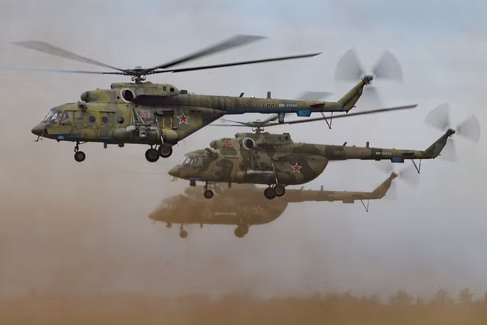 Trực thăng đa dụng Mi-8AMTSH - loại trực thăng vừa có khả năng vận tải vừa mang được vũ trang. Nguồn ảnh: TASS.
