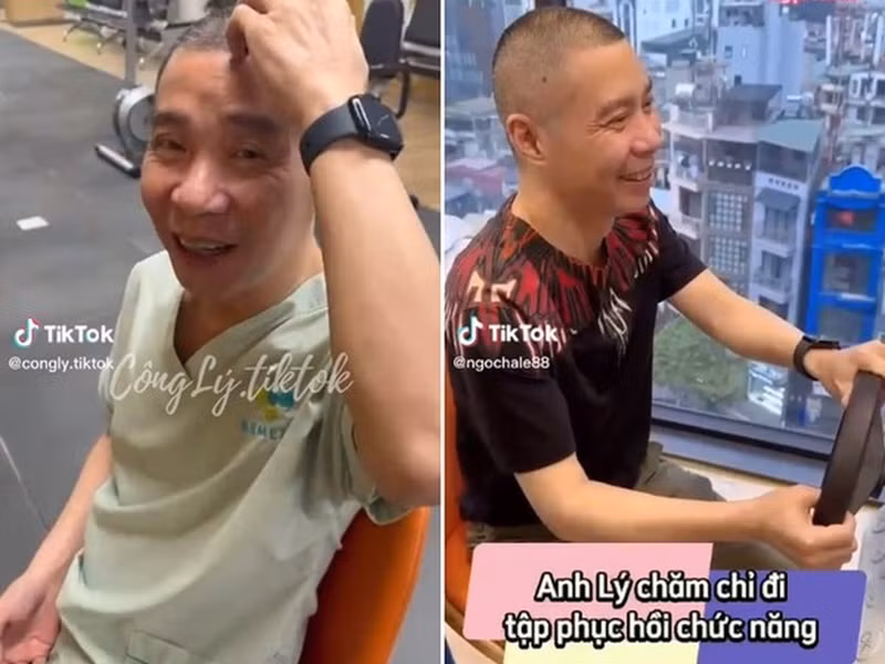 Nam nghệ sĩ vui vẻ thực hiện các bài tập phục hồi chức năng.
