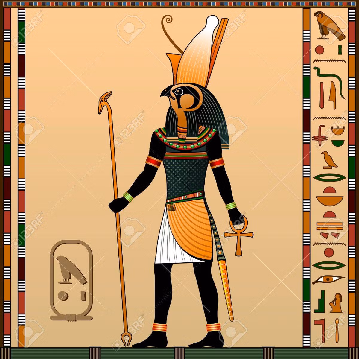 Horus còn được gọi là thần mặt trời Ra - một trong những vị thần nổi tiếng của người Ai Cập thời cổ đại. Vị thần này được mô tả có cơ thể người và đầu chim ưng.