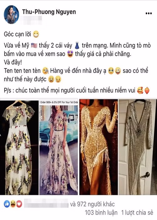 Hai chiếc váy Thu Phương nhận khác xa so với hình ảnh quảng cáo. Ảnh: Vietnamnet.
