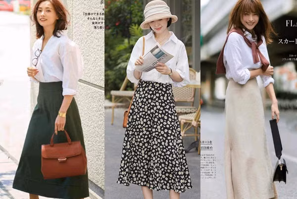 Kết hợp áo với váy dáng dài. Cách phối sơ mi với váy dáng dài mang lại vẻ nữ tính cho người mặc. Nó cũng có tính ứng dụng cao khi phù hợp với nhiều hoàn cảnh như công sở, party hay xuống phố.