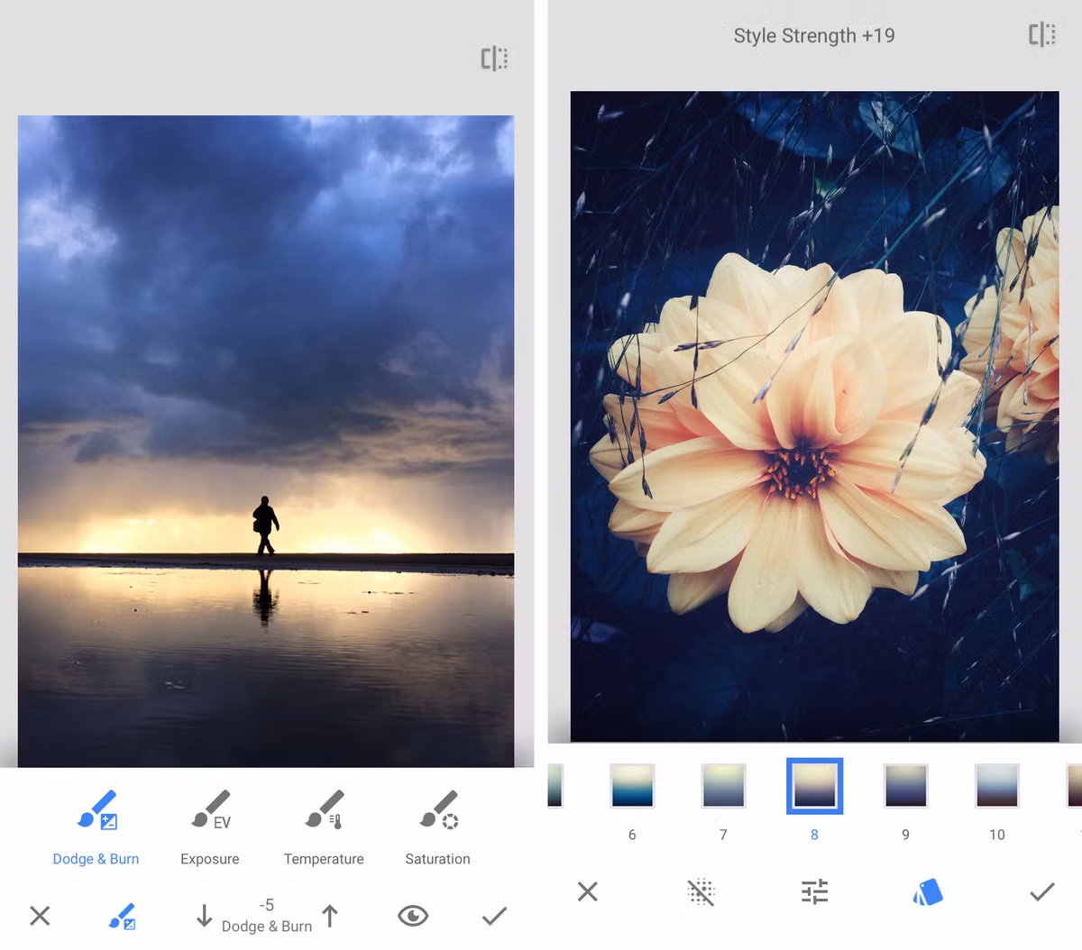 Ứng dụng có nhiều tùy chỉnh chuyên nghiệp như phối cảnh, phơi sáng kép, ngược sáng, HDR Scape - cho phép ảnh phơi sáng nhiều lần, Grunge - viền chi tiết góc cạnh và ảnh chồng chéo nhau, hay Retro - ảnh chụp cổ điển,… Giống như Lightroom, ứng dụng này cũng không dễ dàng sử dụng cho người mới bắt đầu và không nắm rõ các thông số để chỉnh ảnh.