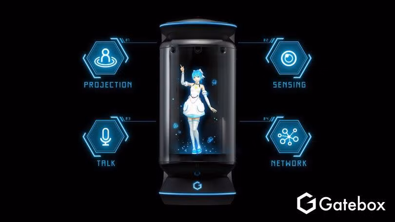 Gatebox là một sản phẩm sử dụng công nghệ trình chiếu 3D Hologram giúp tái hiện một cách sống động nhất một trợ lý ảo dưới hình ảnh nhân vật Anime, với độ chân thực cực cao.