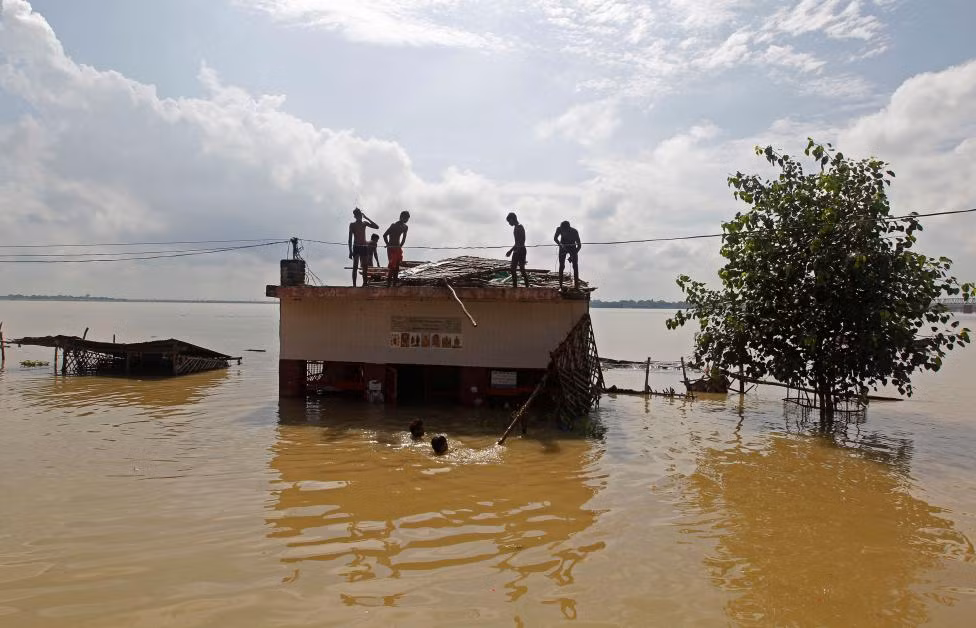 Biển nước mênh mông ở Allahabad sau khi nước sông Ganga tràn bờ hôm 11/8.