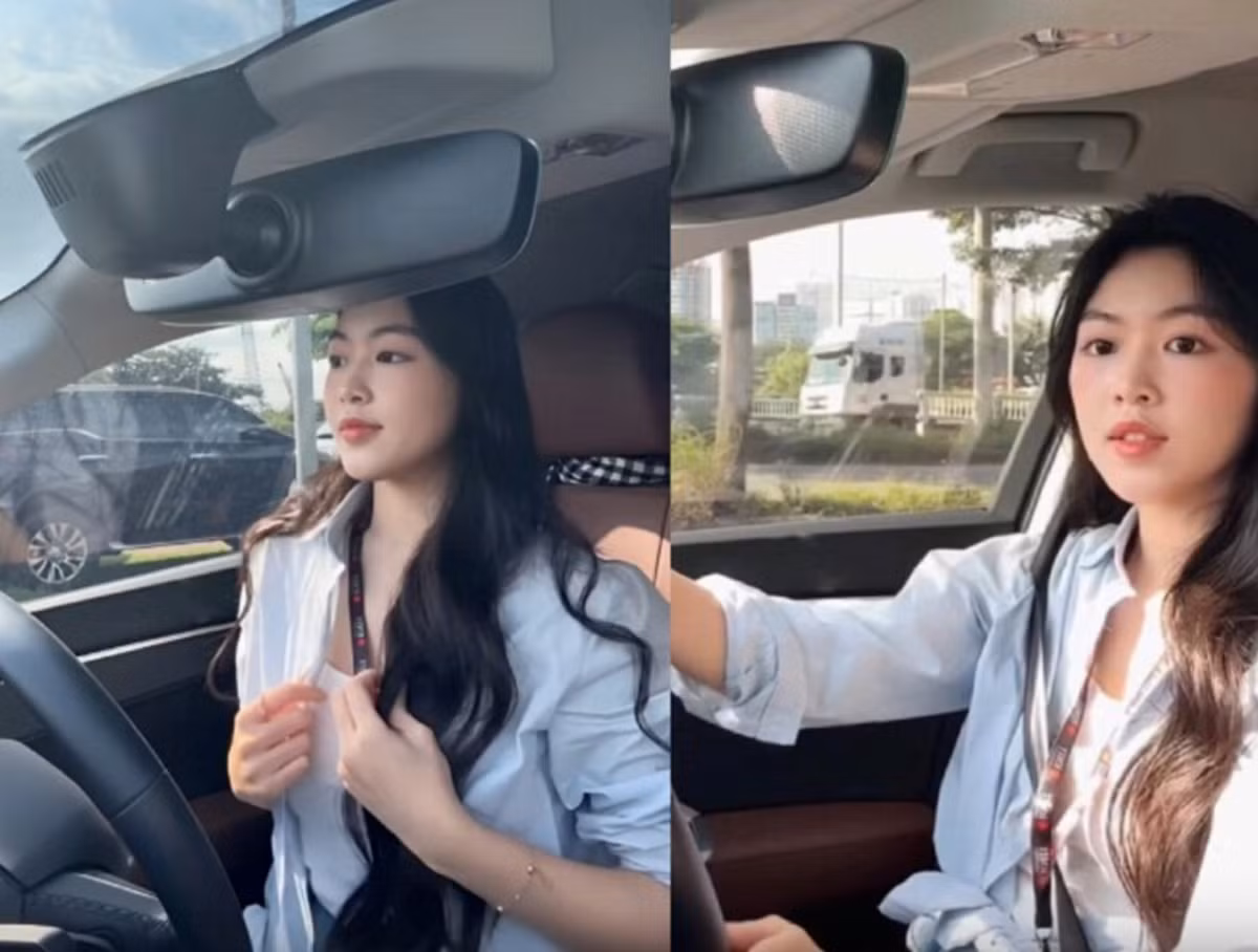 Trước đó, vào năm 2024, Lọ Lem từng đăng tải video tự lái xế hộp đắt đỏ đến trường. Ảnh chụp màn hình