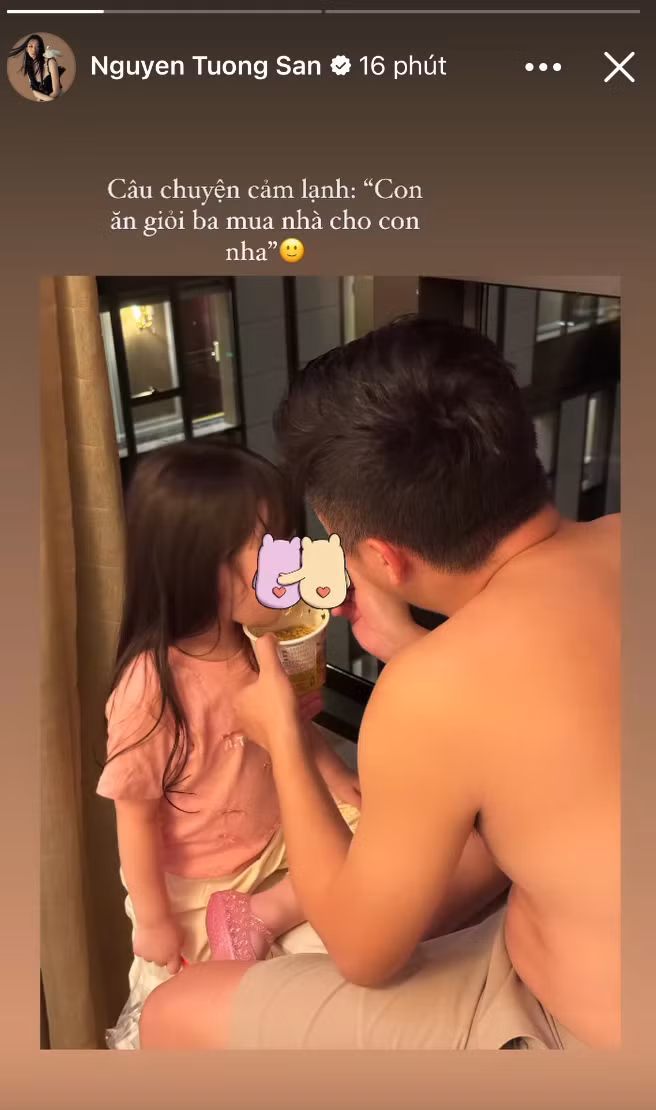 Ngoài ra, Tường San thường xuyên chia sẻ khoảnh khắc chồng chăm con gái, ra dáng "bố bỉm". Ảnh: chụp màn hình
