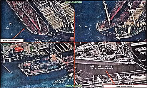 Những hình ảnh do vệ tinh Mỹ ghi lại việc Trung Quốc chuyển dầu cho Triều Tiên. (Nguồn: Daily Mail)