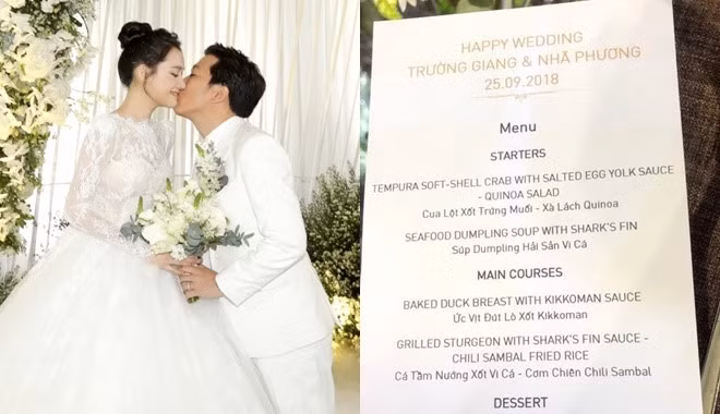  Thực đơn tiệc cưới toàn “sơn hào hải vị” của cặp đôi Trường Giang - Nhã Phương cũng là điều nhiều người chú ý. 